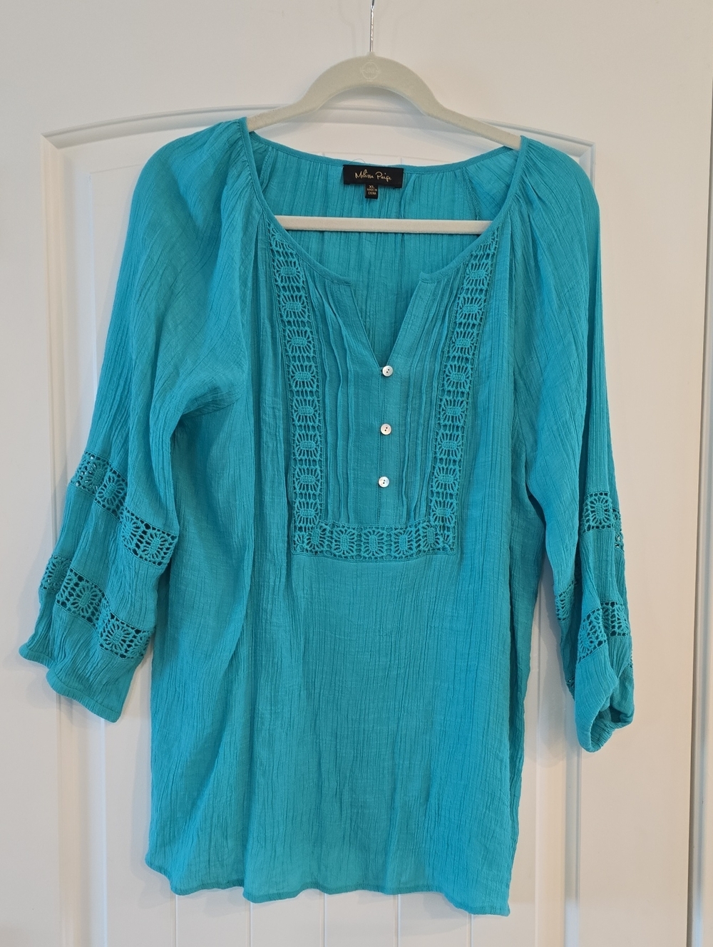 Melissa Paige Turquoise Crochet-Trim Tunic Top